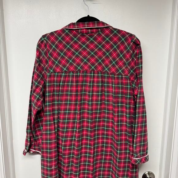 LL Bean Womens Long Flannel Night Dress Gown Red Green White Plaid Size Medium - Picture 3 of 8